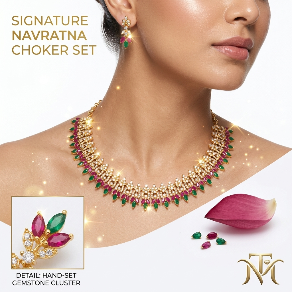 Signature Navratna Choker Set with Earrings