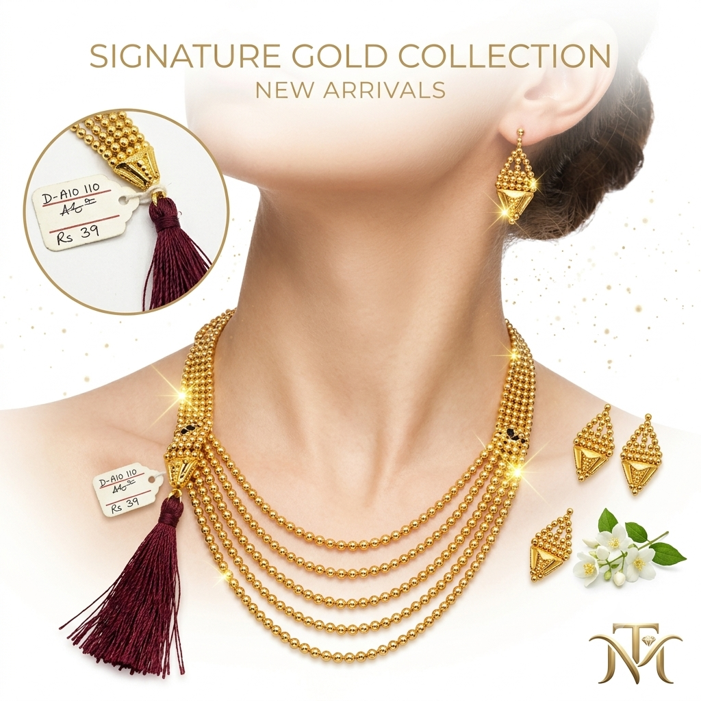 Signature Gold Collection 5-Strand Bead Necklace and Earring Set