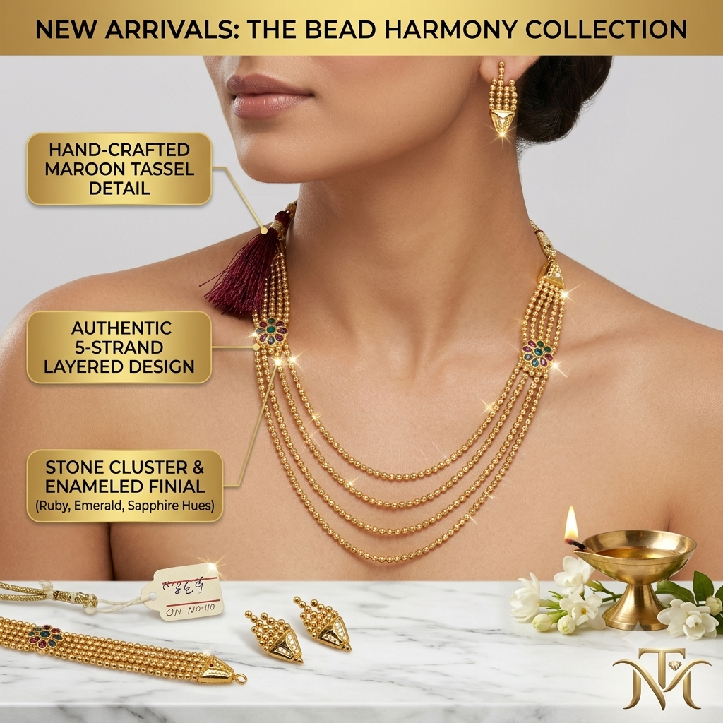 Bead Harmony Collection 5-Strand Gold Necklace and Earring Set
