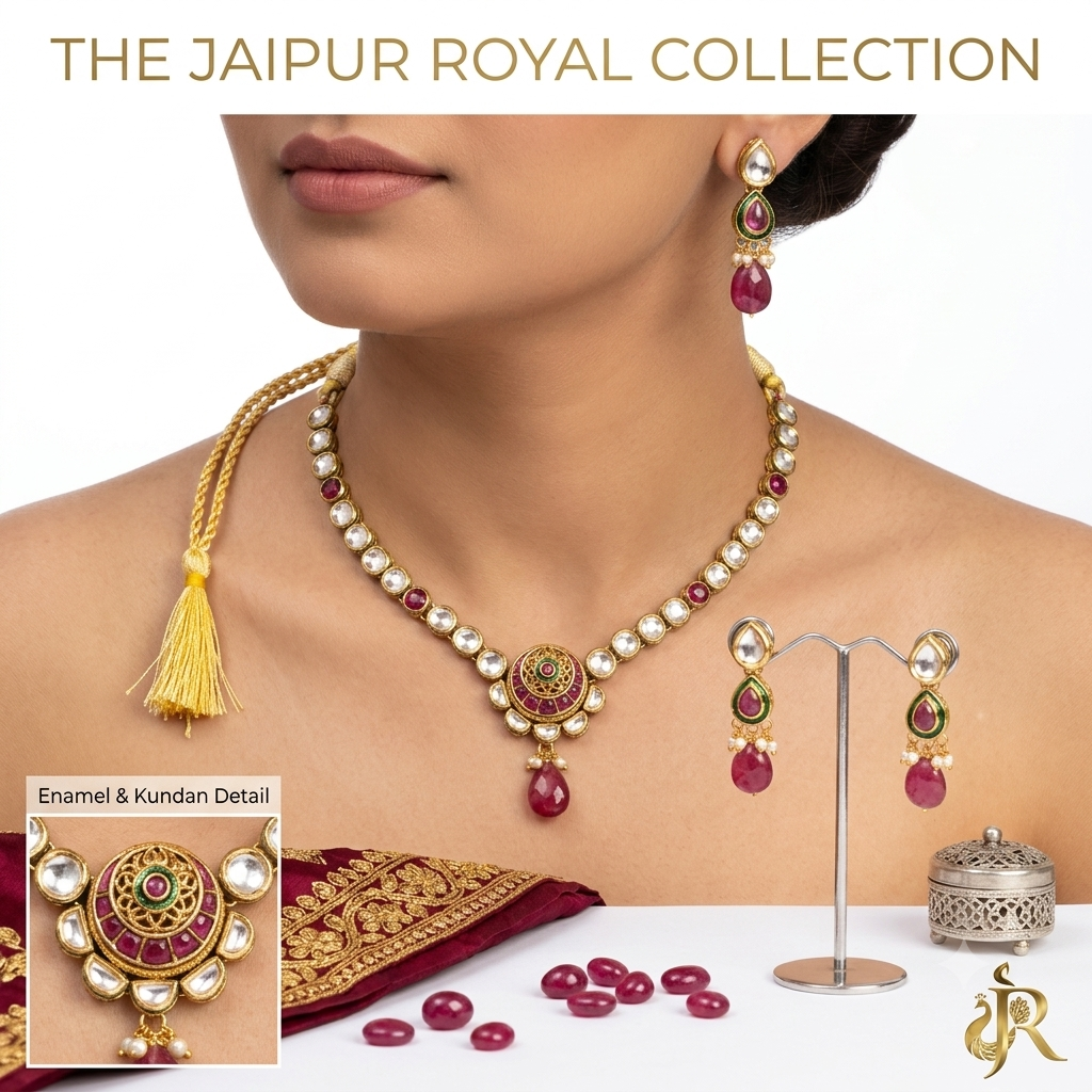 Jaipur Royal Collection Kundan Enamel Choker and Earring Set