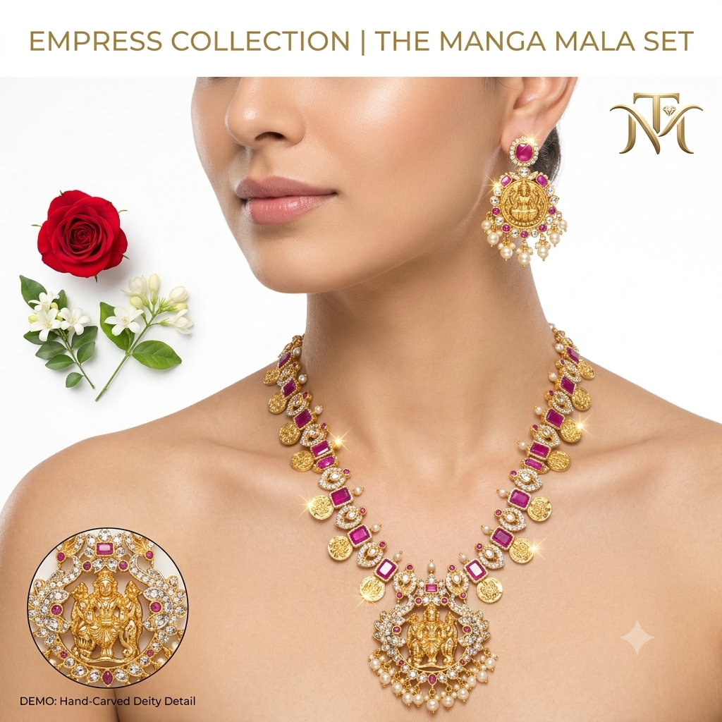 Empress Collection Manga Mala Ruby and Lakshmi Coin Necklace Set