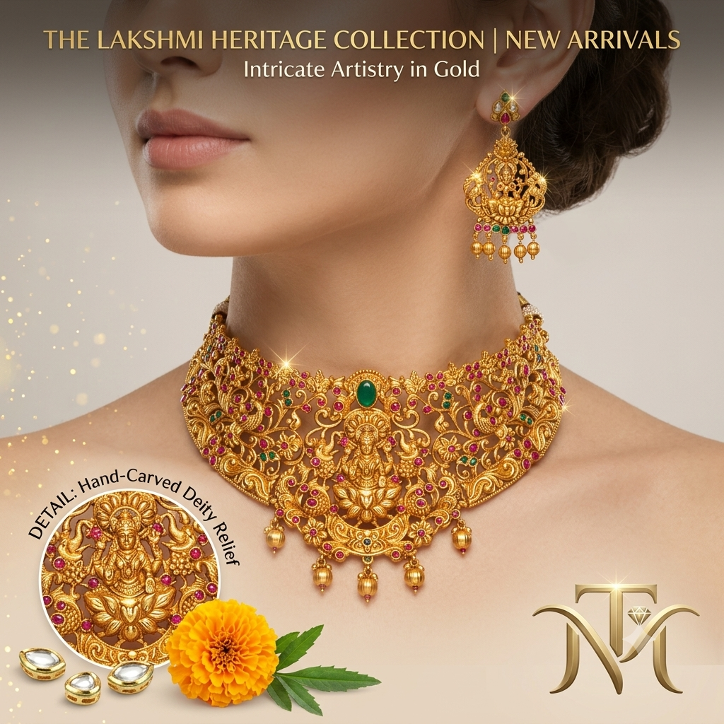 Temple Heritage Lakshmi Long Necklace and Jhumka Earring Set