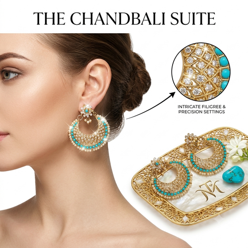 Chandbali Suite Turquoise and Gold Filigree Earrings