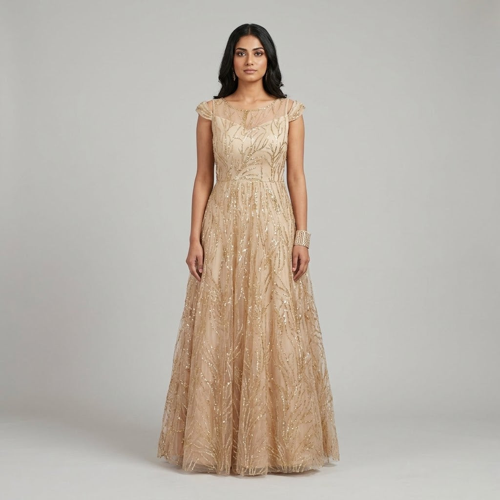 Champagne Gold Botanical Gown front view