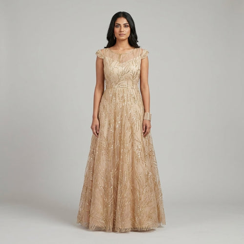 Champagne Gold Botanical Gown front view