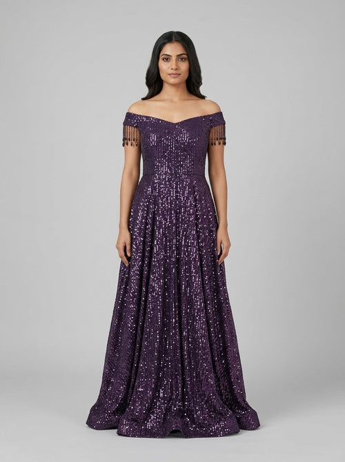 Amethyst Sequin Off-Shoulder Gown