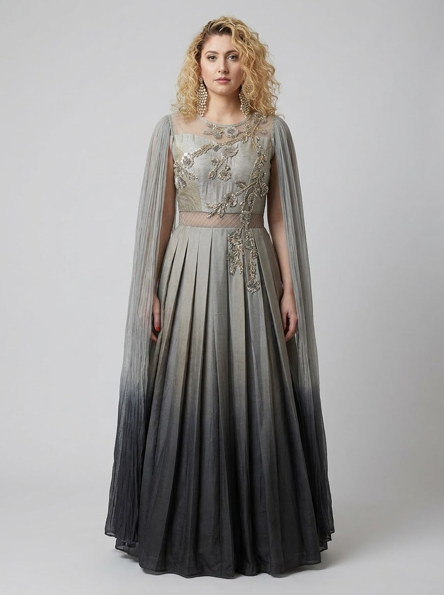 Citrine Draped Lehenga with Embellished Blouse front view
