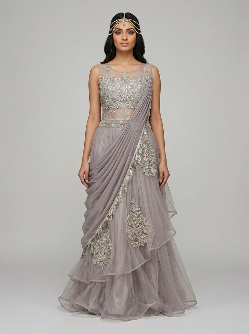 Amethyst Sequin Off-Shoulder Gown front view