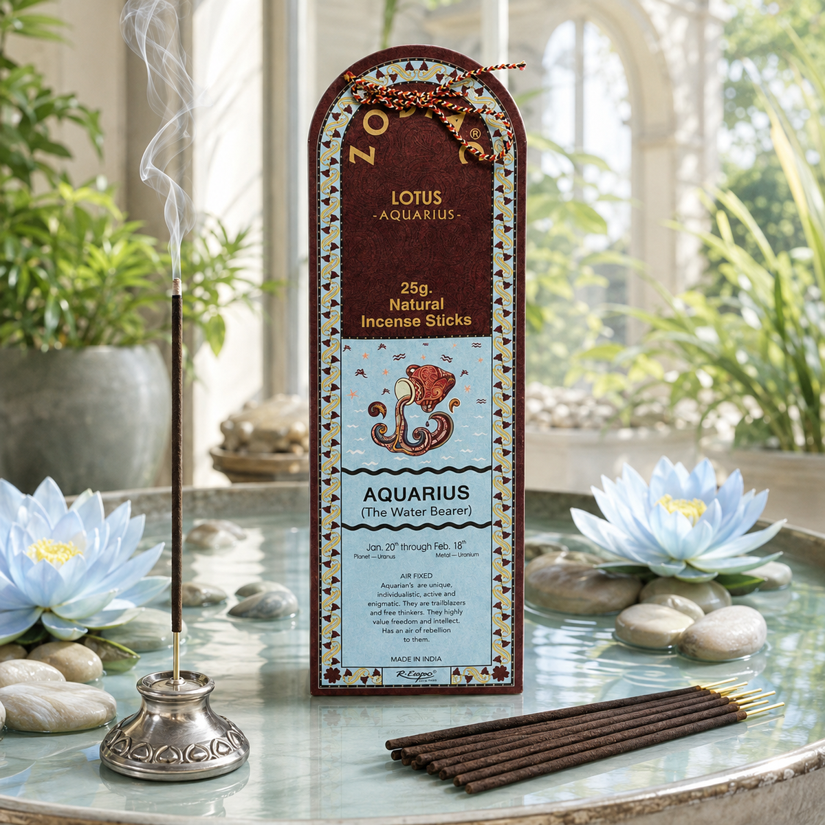 Aquarius Lotus Zodiac Incense Sticks – 25g, 25 Sticks