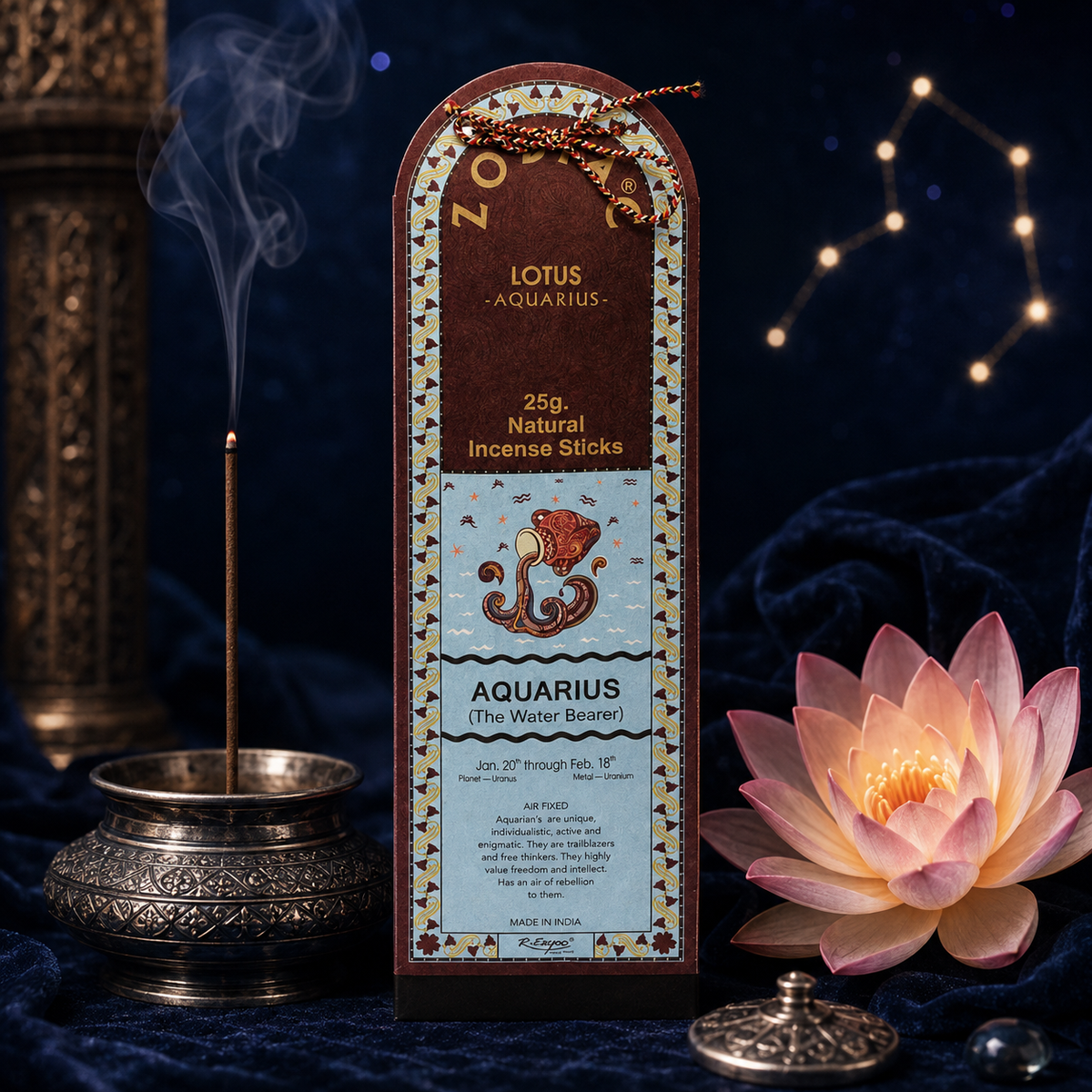 Aquarius Lotus Zodiac Incense Sticks – 25g, 25 Sticks