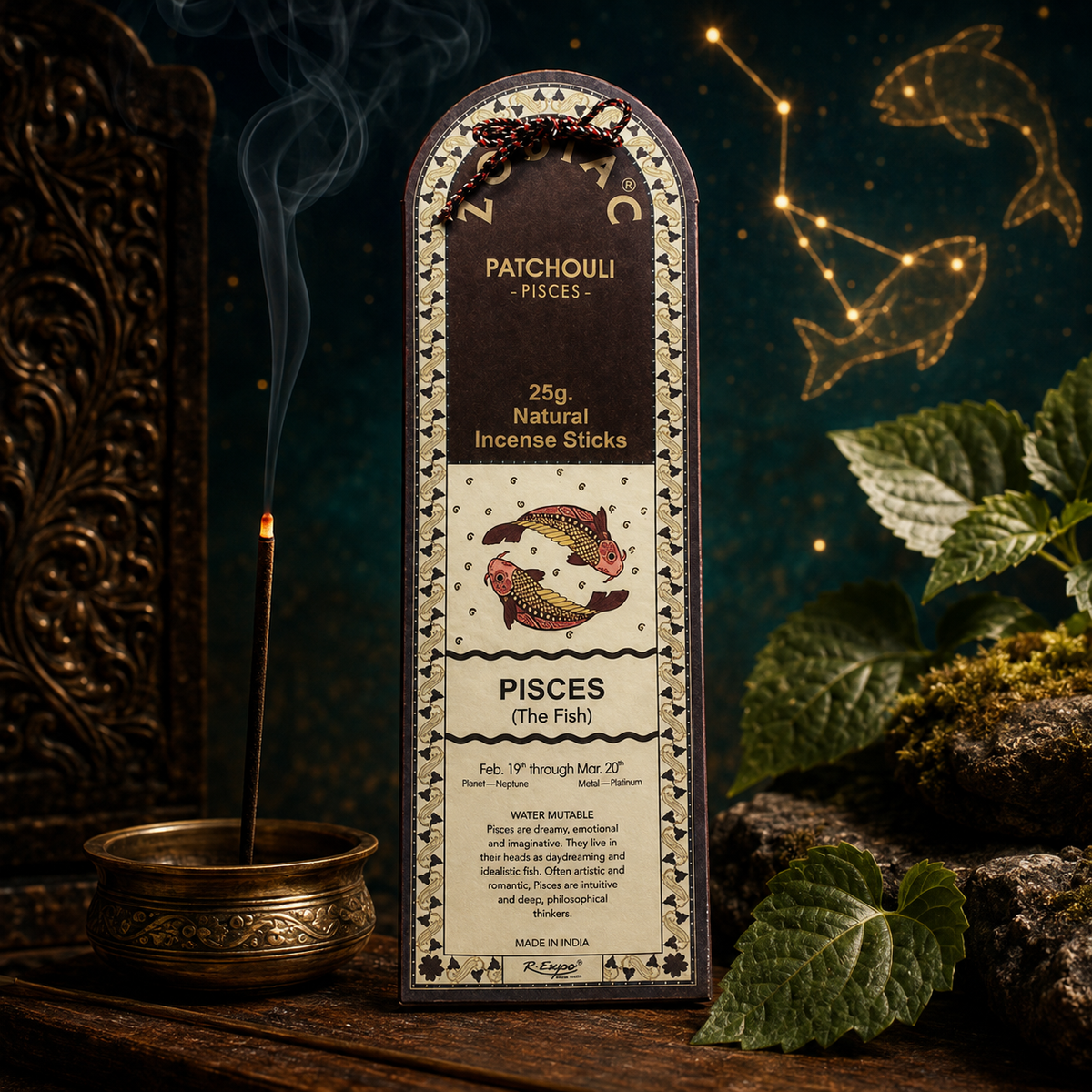 Pisces Patchouli Zodiac Incense Sticks – 25g, 25 Sticks