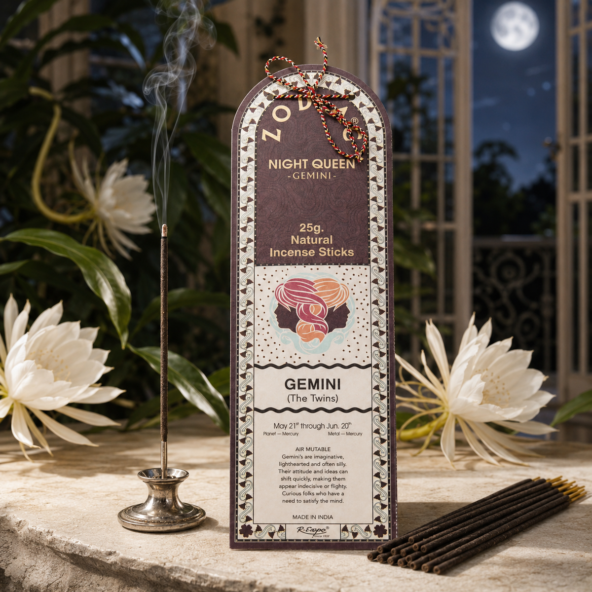 Gemini Night Queen Zodiac Incense Sticks – 25g, 25 Sticks