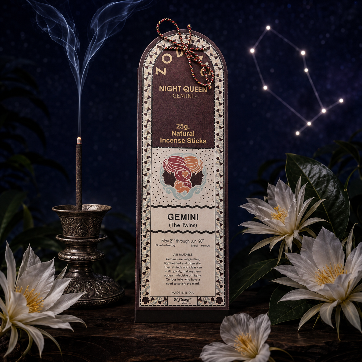 Gemini Night Queen Zodiac Incense Sticks – 25g, 25 Sticks