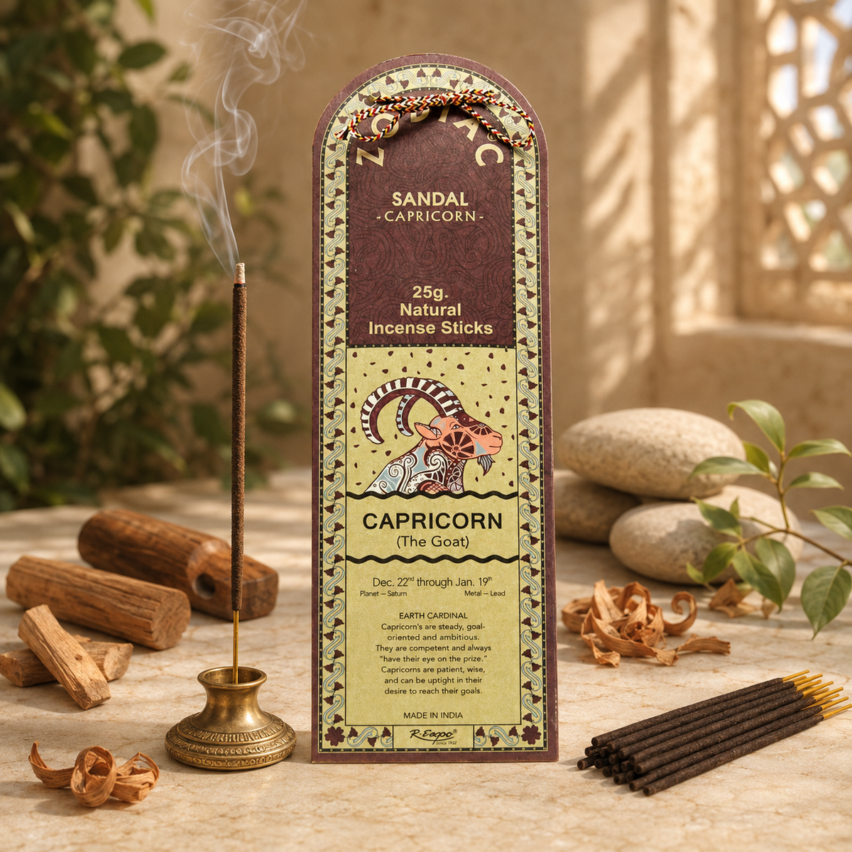 Capricorn Sandal Zodiac Incense Sticks – 25g, 25 Sticks