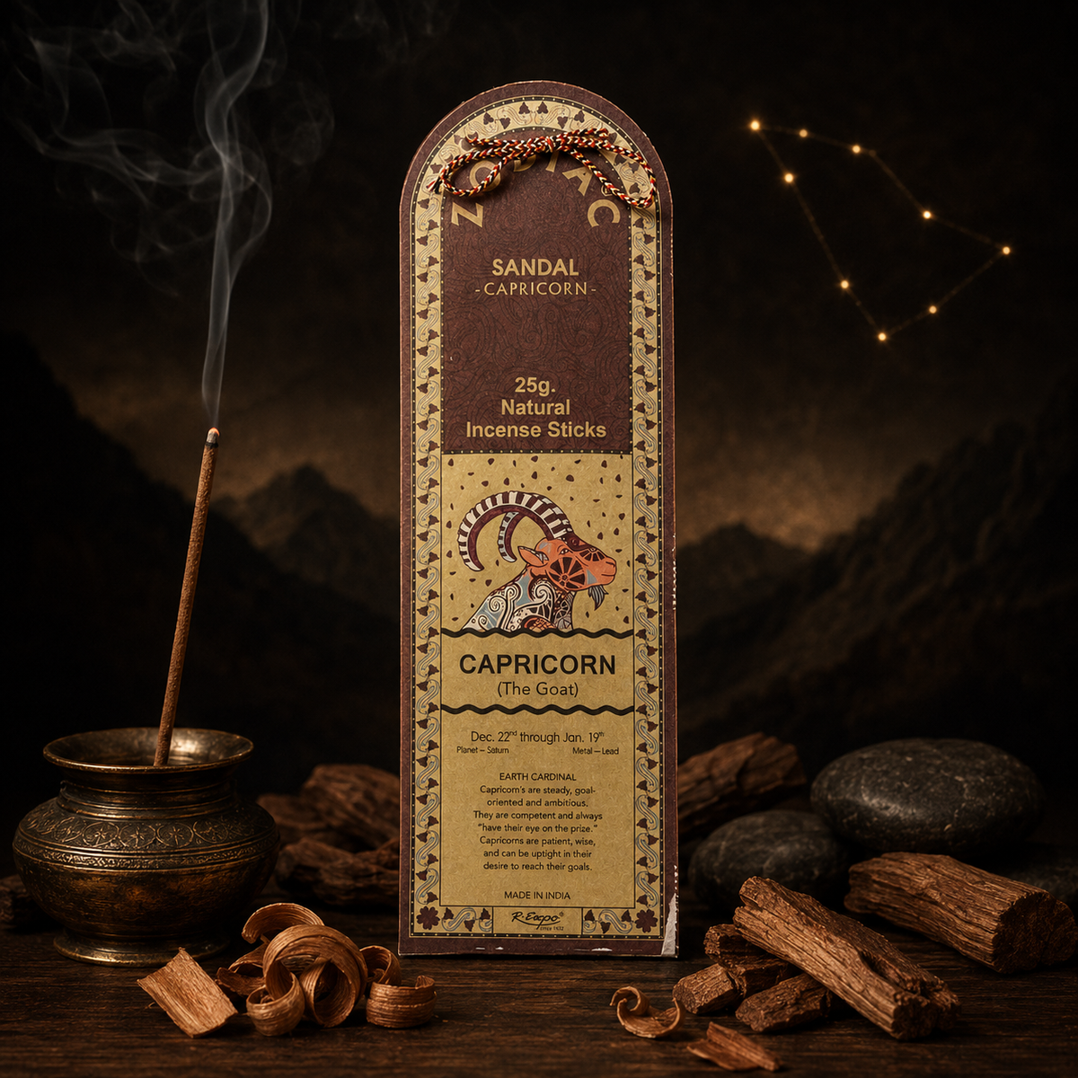 Capricorn Sandal Zodiac Incense Sticks – 25g, 25 Sticks