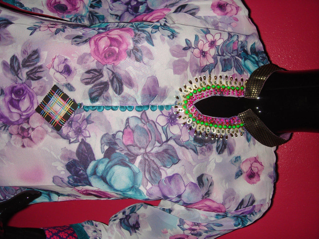 Purple Floral Print Georgette Kurti with Three-Quarter Sleeves