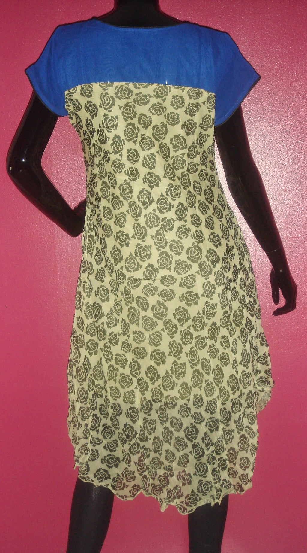 Navy and Cream Leaf Print Georgette Fusion Dress