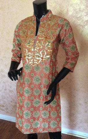 Kurtis "Cotton Printed with leather Patch"