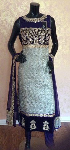 Cream and Gold Net Anarkali Churidar Suit with Lace and Embroidery