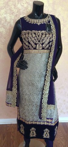 Cream and Gold Net Anarkali Churidar Suit with Lace and Embroidery