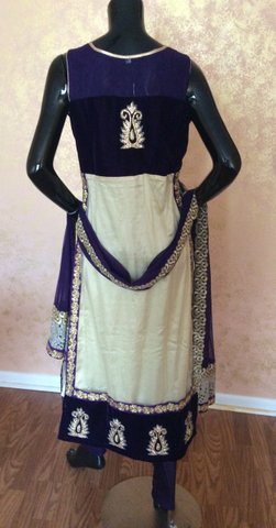 Cream and Gold Net Anarkali Churidar Suit with Lace and Embroidery