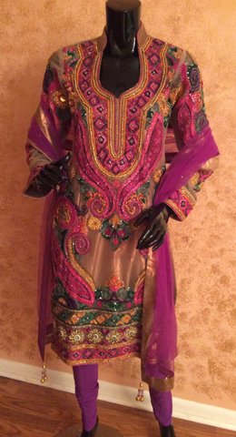 Embroidered Net Churidar Suit with Cut Dana Work