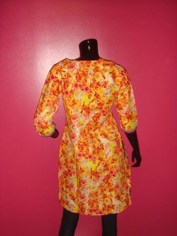 Yellow and Orange Floral Print Cotton Kurti with Embroidered Placket