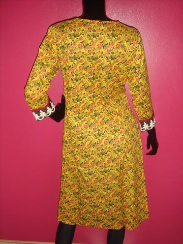 Mauve Printed Cotton Kurti with White Lace Trim