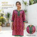 Magenta Cotton Kurti with Teal Embroidered Neckline