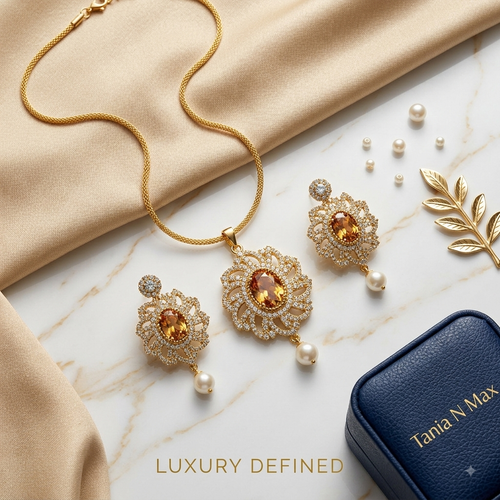 Amber Radiance Pendant Necklace & Earring Set