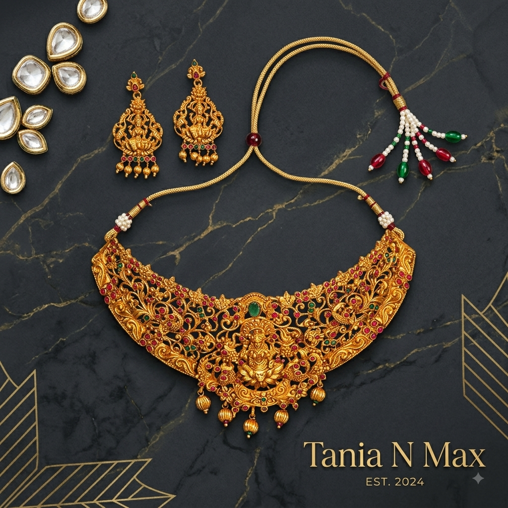 Temple Heritage Lakshmi Long Necklace & Jhumka Set