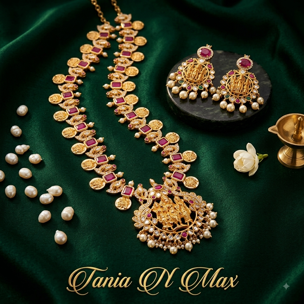Empress Collection Manga Mala Ruby & Lakshmi Coin Necklace Set