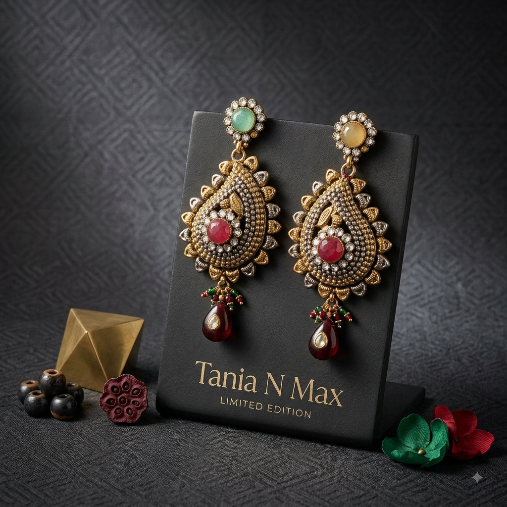 Kundan Collection Ruby & Emerald Drop Earrings