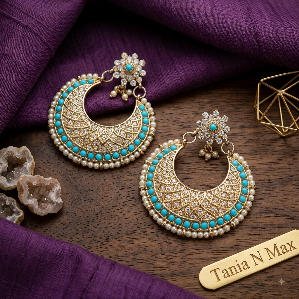 Chandbali Suite Turquoise & Gold Filigree Earrings